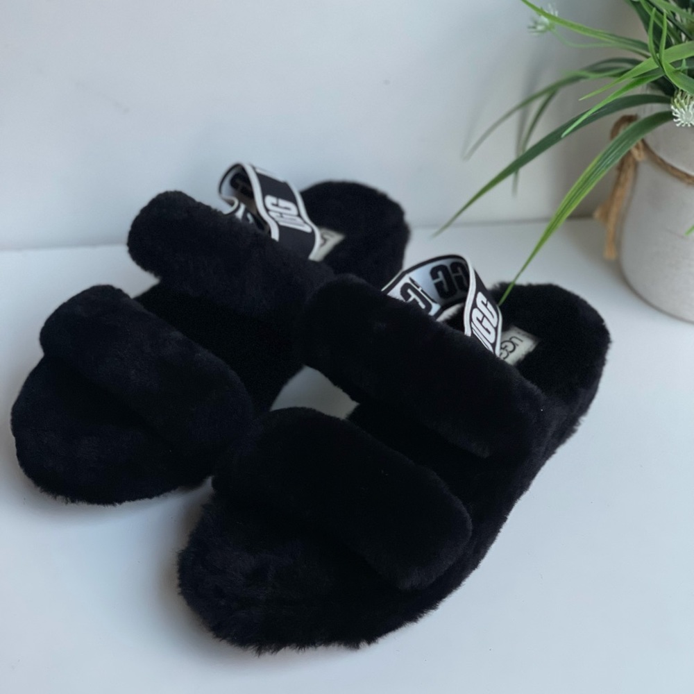 UGG🔴Oh Yeah Black Slippers women’s 9 New - Picture 4 of 10
